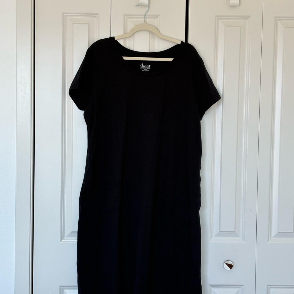 NEW Denim & Co Petite XL Essentials Perfect Jersey Midi Dress-Black